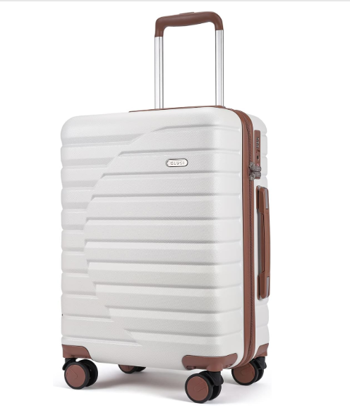 CLUCI Carry On Luggage with Spinner Wheels,Lightweight Hardside Suitcase PC Hardshell Luggage with TSA Lock,20" Carry-On(Beige)