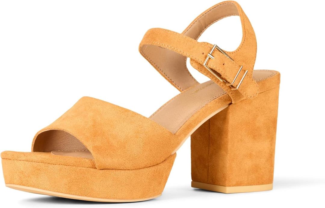 Amazon Essentials Women's Platform Ankle Strap Block Heel Sandal (10, Dark Orange Faux Suede)