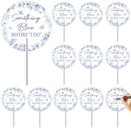 Cheerupp 12 PCS Something Blue Before I Do Bridal Shower Hand Fans Bulk, Blue Floral Bridal Shower Wedding Handheld Fans Bulk for Guest Favors Gifts, Spring Flower Garden Theme Party Decor Supplies