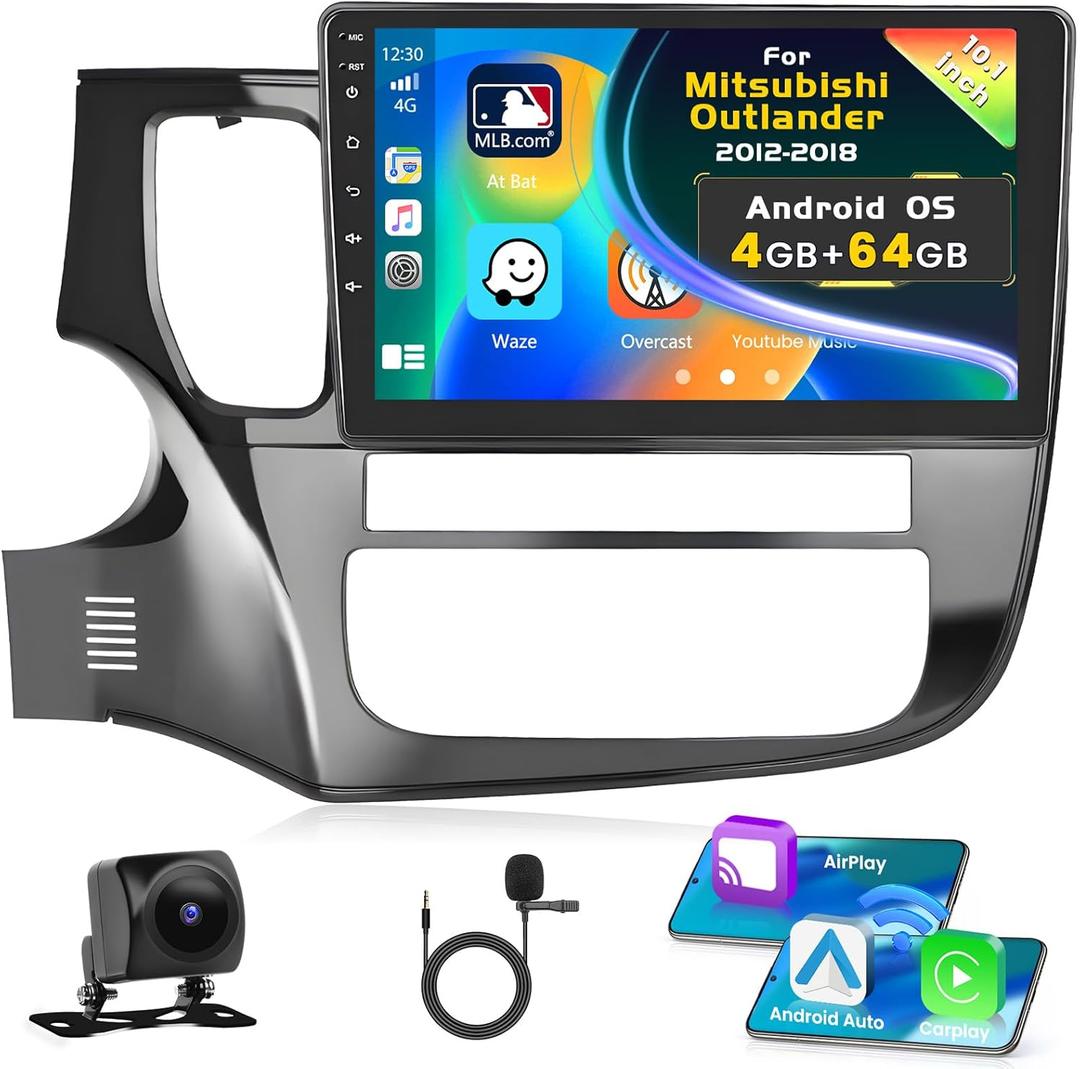 [4G+64G] Inefala for Mitsubishi Outlander 2012-2018 Android 15 Car Radio Stereo with Wireless Carplay Android Auto, 10 Inch HD Touchscreen with WiFi GPS Bluetooth5.0 FM/RDS 32EQ SWC Backup Camera MIC
