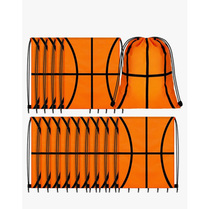 24 Pcs Sport Drawstring Bags Cinch Sack Candy Drawstring Bag Sport Party Goodie Favor Bags Supplies Gifts for Sports Party Men Women (Basketball,10 x 12 Inch)