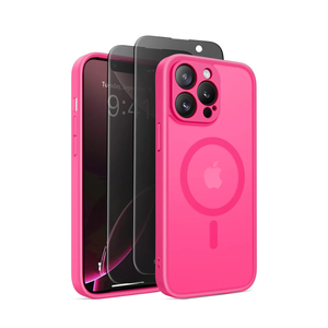 Magnetic for iPhone 13 Pro Max Case, Compatible with MagSafe,[Full Camera Protection][Privacy Screen Protector]Non-slip Matte Translucent Shockproof Phone Cover for iPhone 13 ProMax (Hot Pink)