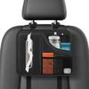 Car Tissue Holder,Back Seat Organizer with Cup Holder,Multifunctional Car Headrest Seat Back Storage,Snack Organizers for Kids,Large Tissue Box Cover Fit for 100-130 Regular Size Tissues (Black 1 Pack)