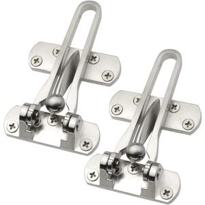 Home Security Door Lock, 2 Pack Latch Guard Clasp Front Door Locks for Kids, Home Reinforcement Lock for Swing-in Doors, Hotel Door Latches, Thicken Solid Aluminium Alloy, Satin Nickel