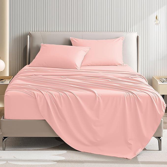 Queen Size 4 Piece Bed Sheet Set - Ultra Imitation Cotton-Premium Breathable & Cooling Sheets - Hotel Luxury Bed Sheets Deep Pocket up to 15"- Wrinkle, Fade, Stain Resistant (Baby Pink, Queen