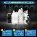 Car A/C Compressor Fit for 2006-2015 for Volkswagen Jetta Passat Tiguan Bora 1.8L 1.9L 2.0L 2.5L Automotive Replacement AC Compressor 1K0820859S, 1K0820859D A/C Compressor for Car CO 11237C