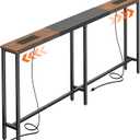 Huuger Narrow Sofa Table with 2 Power Outlets, 63-86.6 Inch Adjustable Length, Behind the Couch Table with USB-C Ports, Long Entryway Console Table, Anti-tip Kit, for Hallway Entry, Rustic Brown, 63.0"-86.6"w X 29.5h