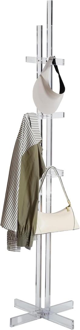Modern Acrylic Coat Rack, Freestanding Acrylic Coat Racks with 10 Hooks, Sturdy Coat Hanger Stand for Clothes Handbags Hats Scarves in Entryway Office Bedroom