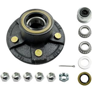 5-Hole, 4.5" Bolt Circle Brake Idler Hub for 3500lb Trailer 1-1/16'' to 1-3/8'' Axles with Extra Dust Caps Rubber Plugs, Replacement for L68149 L44649 Inner Outer Cone Bearings