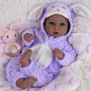 Aori Black Baby Dolls Realistic,17-inch Lifelike Soft Body Baby Girl That Look Real with Feeding Kit Included, Ideal Gift for Kids, Birthday, Pretend Play (Purple Rabbit)