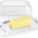 AONCO Butter Dish with Lid, Butter Container Holds for Countertop, Unbreakable Butter Keeper for Home Kitchen Decor, Perfect for East/West Coast Butter, BPA-free, Microwave/Dishwasher Safe (White)