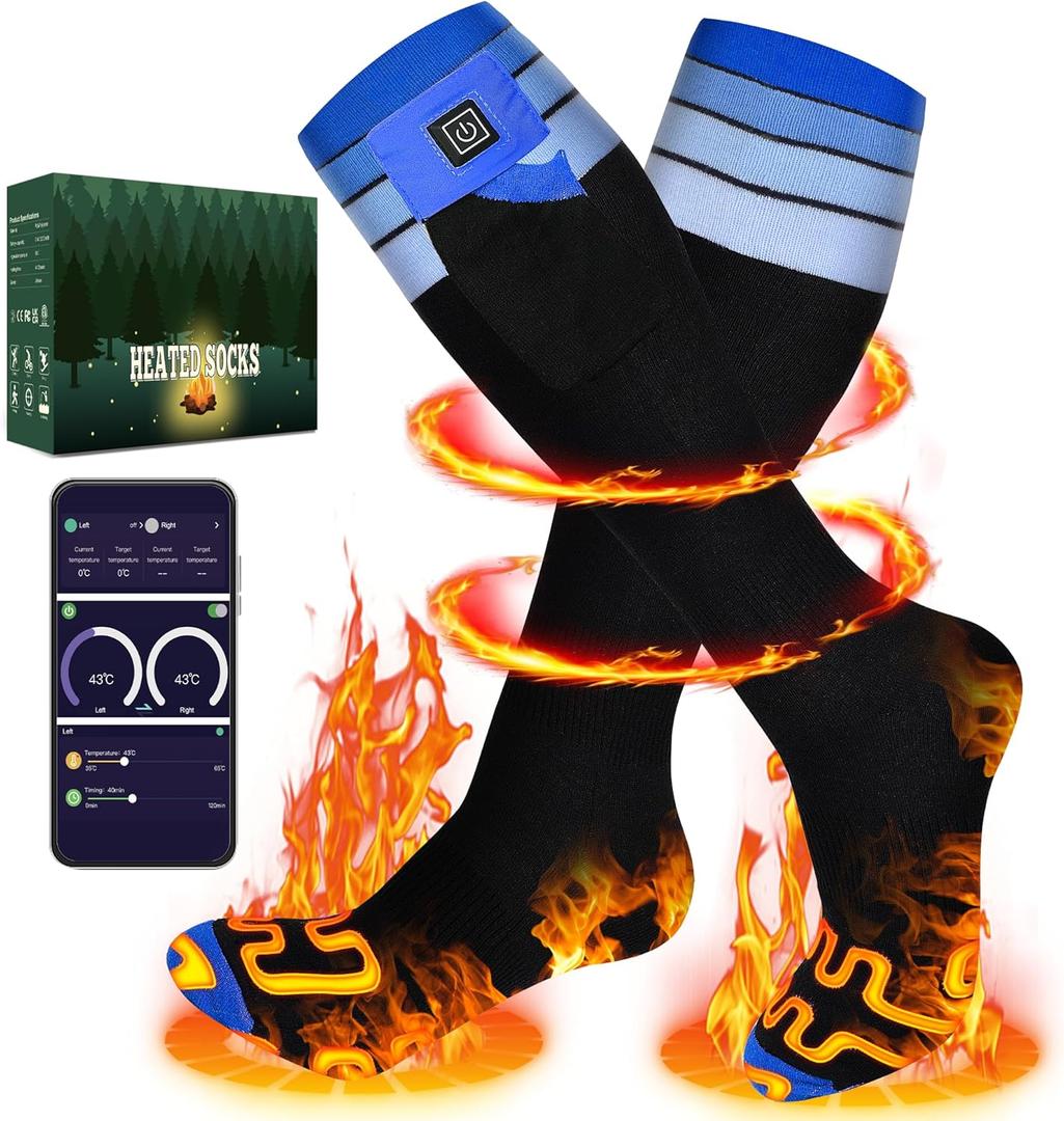 Heated Socks for Men Women Rechargeable - APP-Controlled Electric Socks, 6000mAh, 10s Fast Heating, XL