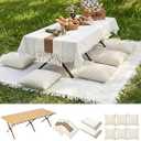 Novabright Picnic Kit Folding Picnic Table Extra Large Outdoor Boho Blanket Beige Table Runner Floor Pillow Covers Woven Cotton Oversize Washable for Camp Wedding (Cream White,Pillow Covers,10 Pcs)