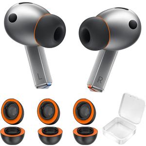 Best Memory Foam&Silicone Hybrid Ear Tips for Samsung Galaxy Buds3 Pro,Double Layer Anti-Slip,Ultra-Comfort,Better Noise Cancellation,Fit in The Charging Case,3 Pairs (Black Orange, S/M/L)