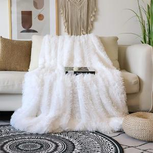 Tuddrom Decorative Extra Soft Faux Fur Blanket Queen Size 80"x90",Solid Reversible Fuzzy Fluffy Plush Fur Blanket for Couch Sofa Bed,Pure White