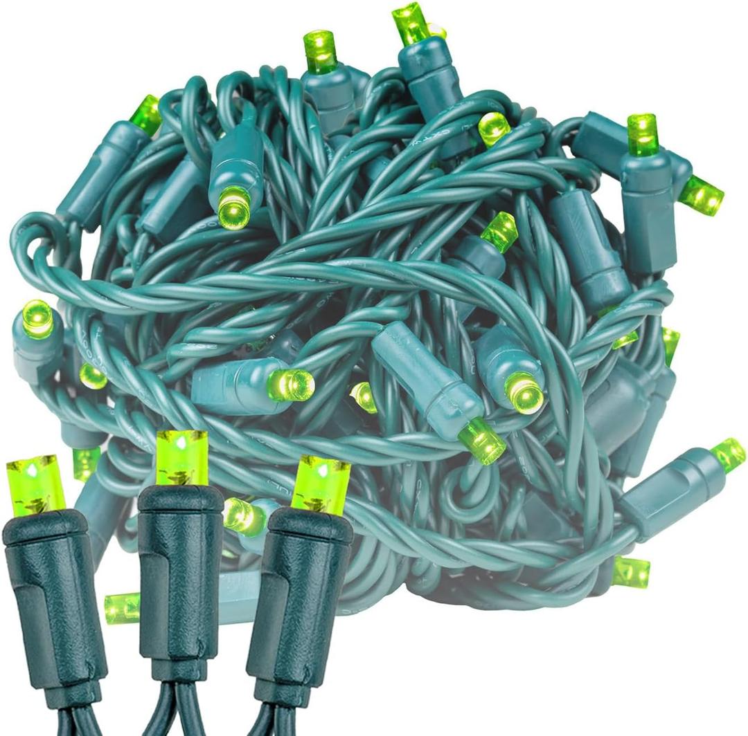 Novelty Lights 25ft 50 LED Lime Green Christmas Lights Outdoor/Indoor, 6" Spacing, Green Wire String Lights for Festive Xmas Lighting, IP55, UL Listed, Dimmable, Connectable