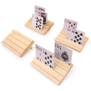 Playing Card Holders for Adults, Set of 4, Playing Cards Holders Organizer for Adults Seniors Kids Wooden Card Holder Playing Card Holder for Kids (Wood)
