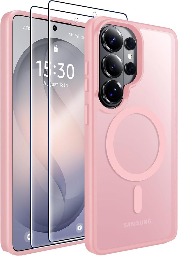 MOZOTER for Samsung Galaxy S26 Ultra Case with Magnetic,[Compatible with MagSafe][12Ft Military Dropproof][2*Screen Protector] Translucent Anti-Slip Back Slim Shockproof Case for S26 Ultra-Pink