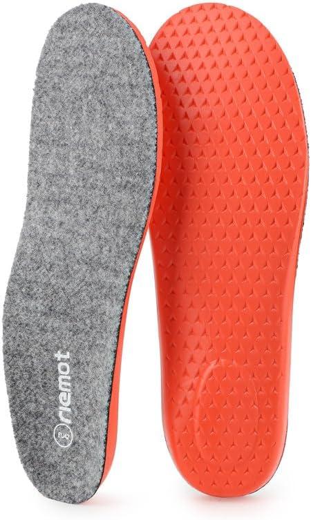 Riemot Merino Wool Blend Warm Insoles for Men, Winter Comfort Shoe Inserts with Gentle Arch Support, Heel Cup and Cushioned PU Foam, Trim to Fit for Boots, Slippers,Casual Shoes Gray US10.5/ EU43.5