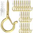 PlusRoc 20 Pack Q-Hanger String Light Hooks - Gold Cup Hooks for Hanging Lights, Plants; Screw in Ceiling & Wall Mount