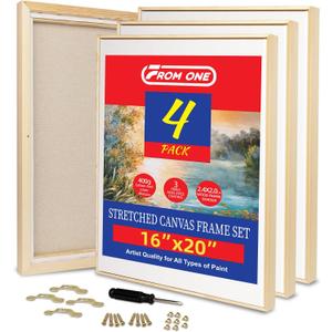 4 Pack 16 x 20 inch Floater Frame Canvas Gallery Wrapped Canvas Set with Cotton-Linen Blend (400 GSM), Triple Acid-Free Gesso, Warp Resistant, Ready to Hang for Oil and Acrylic