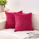 Aegero Pack of 2 Corduroy Decorative Throw Pillow Covers 20x20 Inch Soft Striped Pillow Covers Modern Farmhouse Home Decor for Sofa Living Room Couch BedRose Red