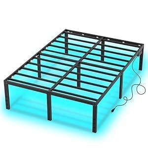 HusDream Full Size Bed Frame 18" Full Bed Frame LED Lights Metal Beds with Storage Black Platform Bed Frame Full Size,Stable Mattress Foundation,No Box Spring Needed (18 Inch, Full)