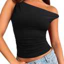 REORIA Women Off Shoulder Tops Sleeveless Shirts Y2K Going Out Slim Fitted Crop Tank Top (Large, Black)