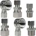 6 Sets Universal Valve Plumbing Fittings Adapters: 1/2-to-3/8 Adapter, 3/8-to-1/2 Water Line Adapter, 3/8-Female-to-1/2-Male-Adapter, Straight & Angled Connectors