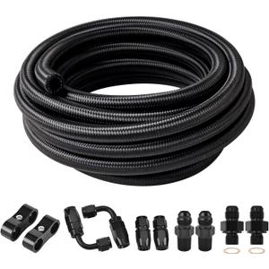 EVIL ENERGY 6AN Fuel Line Kit, Transmission Cooler Line Kit for 4L60E 4L65E, AN6 Nylon Braided Fuel Line Hose Fitting Kit CPE 15FT