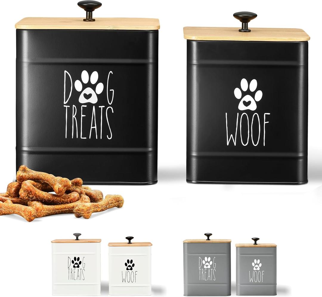 PERFNIQUE Dog Treat Container, Dog Treat Jar Set of 2 with Airtight Lid, Dog Cookie Jar for kitchen Counter, Pet Treat Container, Dog Treat Canister and Storage, 7.8x6.2 & 7.3x5.5(Black)
