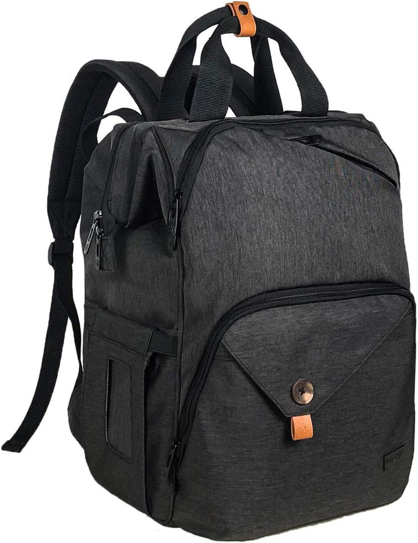 Hap Tim Diaper Bag Backpack,Large Capacity Travel Back Pack Maternity Baby Nappy Changing Bags, Double Compartments with Stroller Straps,Waterproof,Black (US7340-DG) (Dark Grey)