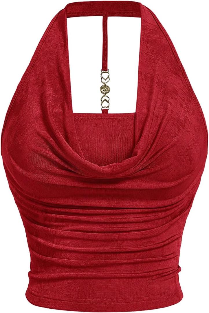 SOLY HUX Women's Plus Size Halter Draped Front Backless Tank Top Sleeveless Y2k Crop Tops (3X-Large Plus)