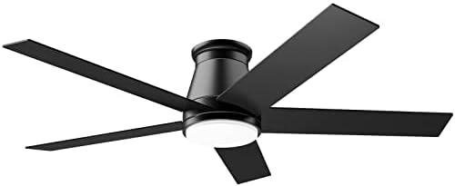wurzee 52" Flush Mount Low Profile Ceiling Fan, Black,6 Speeds DC Reversible Motor,Timing, Dimmable for Indoor, Patio,Porch, Garage, Shop