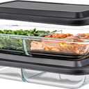 Divided Glass Casserole Baking Dish, Rectangular Bakeware Set 2.3 Qt Each, Oven to Table Clear Glass Lasagna Pan with Divider-2 Pack