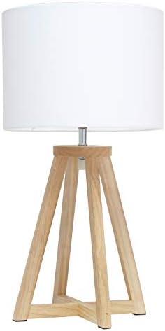 Simple Designs LT1069-NWH Interlocked Triangular Natural Wood Table Lamp with White Fabric Shade