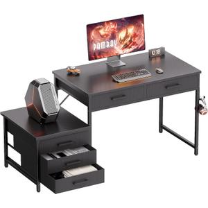 Pamray 47 inch Small Computer Desk with 5 Drawers for Study Writing
