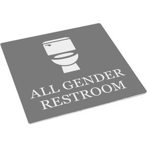 All Gender Restroom Adhesive Sticker Sign Notice - Grey and White/Black and White, 1.6mm waterproof acrylic, strong 3M adhesive backing. Shipped Globally.