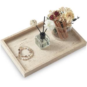 Travertine Tray,Bathroom Vanity Tray Non-Ceramic/Non-Resin,Marble Perfume Decorative Tray 12 x 8 inch (Travertine)
