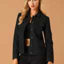 Allegra K Women's Faux Suede Turn-Down Collar Shacket Flap Pockets Snap Button Western Jacket (Black, L)