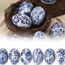 Bucherry 6 Pcs Ceramic Easter Eggs Decorations Chinoiserie Blue and White Floral Eggs Figurines Porcelain Egg Decorative for Easter Basket Fillers Table Setting Spring Party Favors