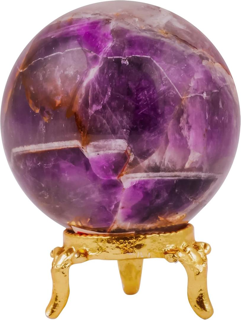 FASHIONZAADI Amethyst Crystal Rock - Gemstone Ball - Gem Sphere - Wiccan Altar Table - Witchy Office Decor - Spiritual Gemstones - Altar Table Decor - Amethyst Sphere Geode