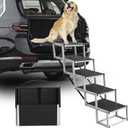 Deergym Dog Stairs for Large Dogs - 5 Step Wide 16in High 34in Foldable Dog Ramp for Car Non-Slip Surface Support up to 230lbs - Suitable for SUV,Truck, Sofas, Bed