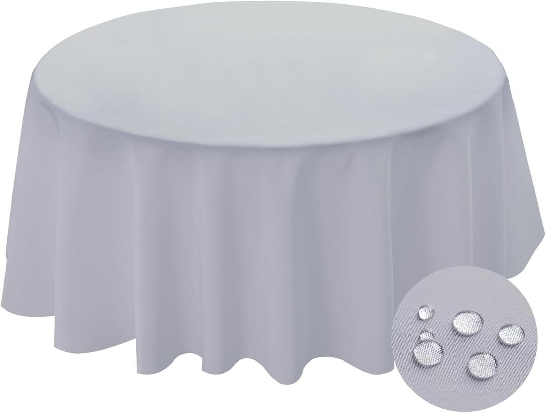 BYDOLL Table Cloth Round 70 Inch Tablecloth Fits Max60 Inch Diameter Top, Silver Gray Washable Outdoor Winkle and Stain Resistant Spillproof Polyester Tablecloths for Round Tables Party Cover