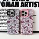 Skyseaco for iPhone 14 Pro Max Case, Cool Camo Pattern Phone Case Vintage Camouflage Shockproof Protective Cover for Women Girls Men Boys Teens, Pink