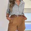 siliteelon Striped Button Down Shirts for Women Dress Shirts Long Sleeve Casual Collared Office Work Shirt with Pocket (XS)