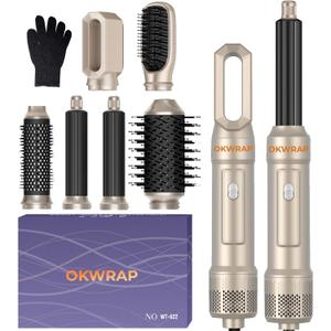 6 in 1 Blow Dryer Brush, Upgrade Hair Dryer Brush Set Negative Ion Air Styler Curling Wrap Air Curler, Hot Air Brush Curling Iron Hair Styling Tools As A Gift for Straight/Curl/Dry/Smooth