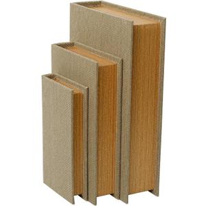 DECOR4SEASON Decorative Book Boxes Set of 3 Modern Faux Linen & Wood Hidden Storage for Coffee Table Stackable Fake Books for Shelf Decor, Remote Control & Jewelry Organizer (Warm Taupe)