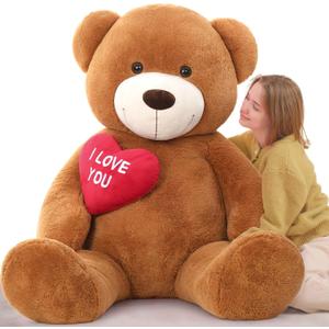 Tezituor Giant Brown Teddy Bear 6ft Stuffed Animals - I Love YouRed Heart Jumbo Human Size Teddy Bear for Girlfriend,Boyfriend,Wife,Lover-Birthday, Anniversary,Christmas, Valentines, Long Distance