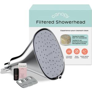 Canopy Filtered Shower Head - High Pressure Shower Head Filter for Hard Water - Shower Filter To Remove Impurities for Healthier Scalp, Skin & Hair - Support Hair Growth & Minimize Breakage - Chrome
